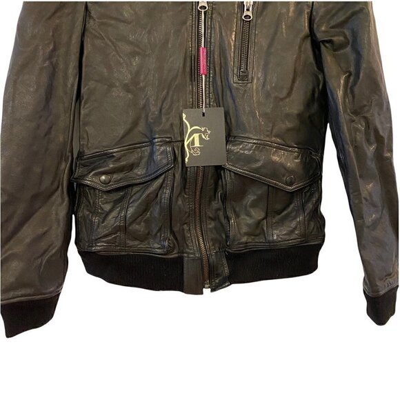 NEW Mackage Women's Bomber Jacket Coat Black Zip Up Flap Pockets Leather Medium - Picture 4 of 10